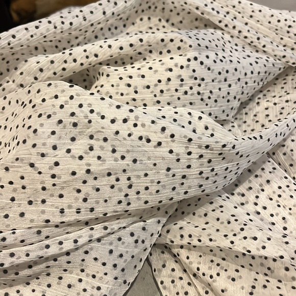 1.667 yards of sheer ivory crinkle chiffon with black flocked dots - Picture 1 of 2